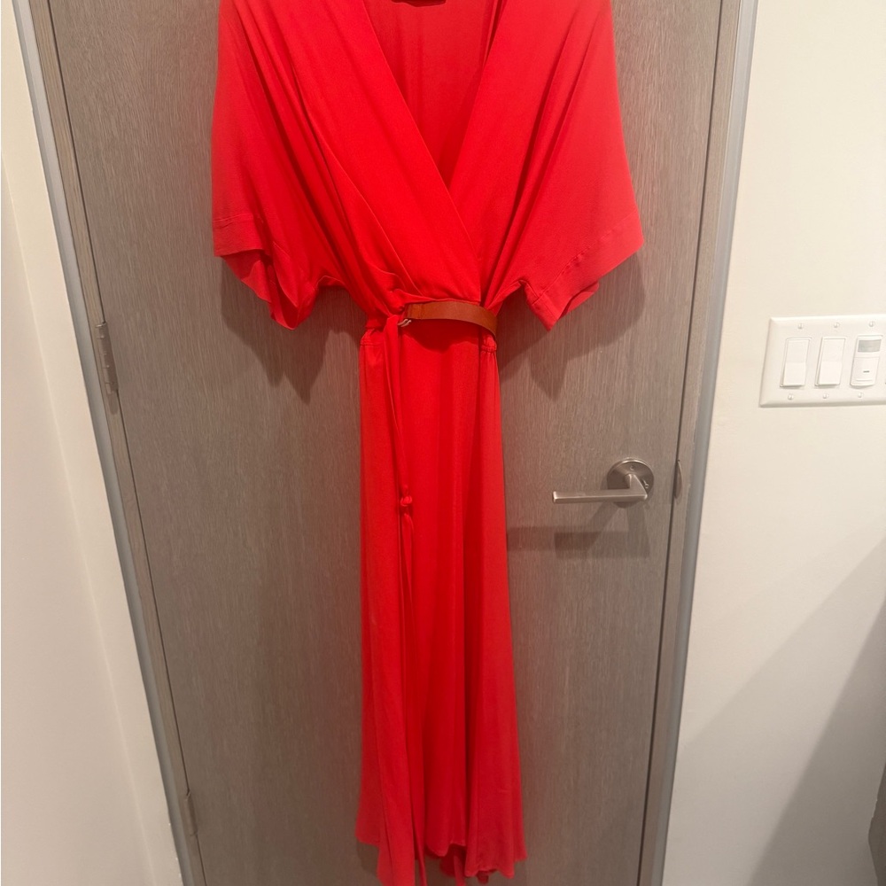 Red Flutter Sleeve Wrap Maxi Dress